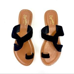 Seychelles Flat Slide Sandal Size 6.5 Black Leather Ring-Toe Padded Footbed New